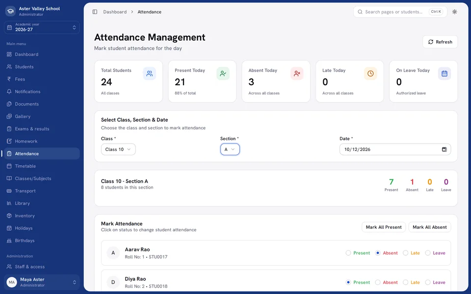 theKampus attendance screen
